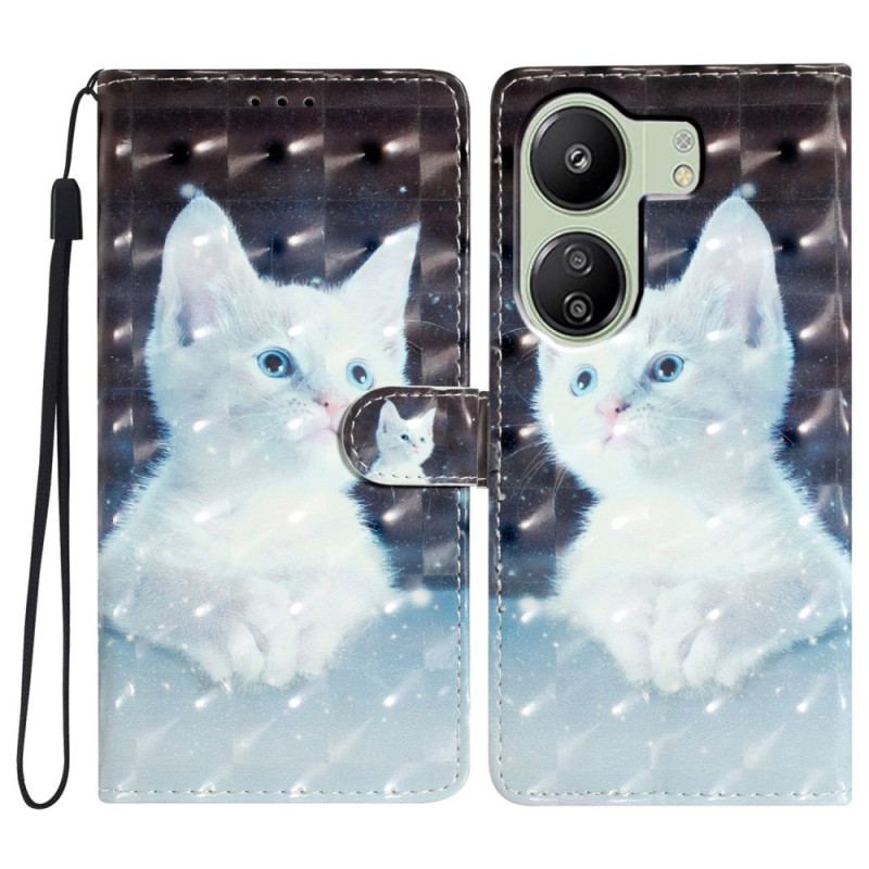Housse Xiaomi Redmi 13C / Poco C65 Chat Blanc à Lanière