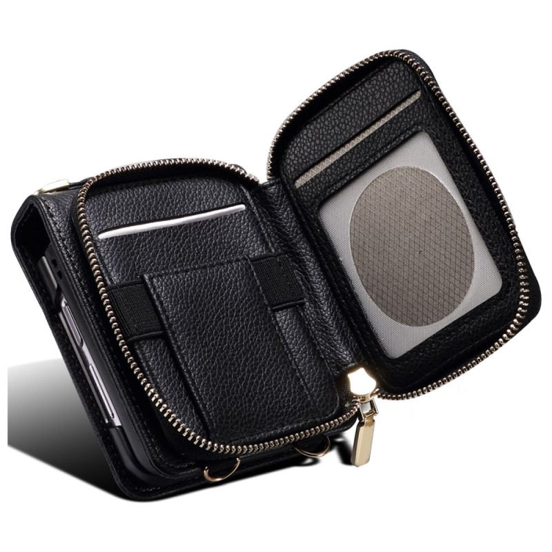 Coque Samsung Galaxy Z Flip 6 Porte-Cartes à Fermeture Éclair et Bandoulière en Chaîne