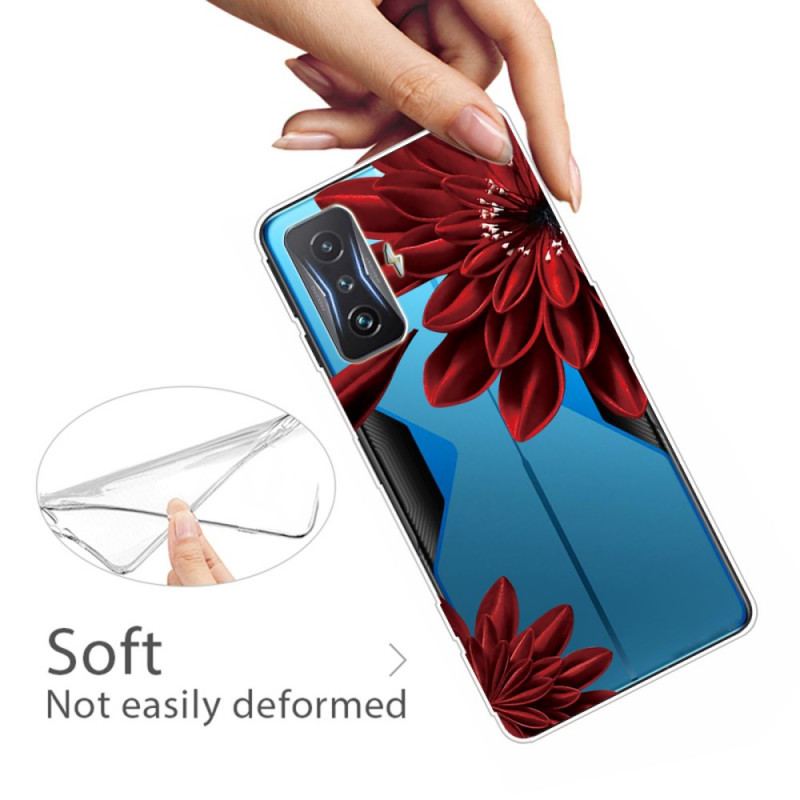 Coque Poco F4 GT Transparente Fleur Rouge