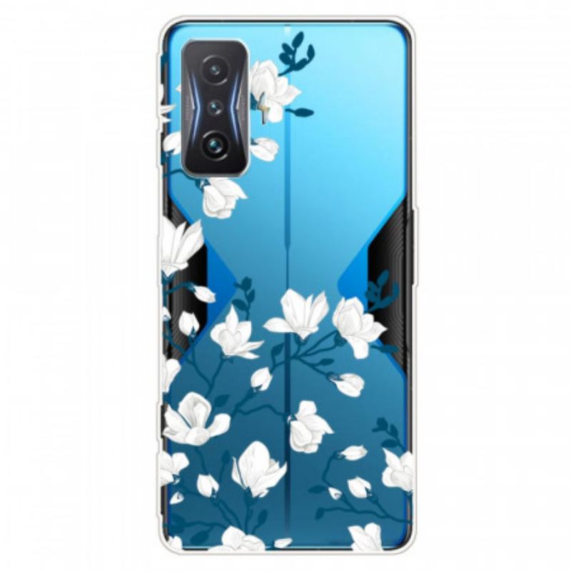 Coque Poco F4 GT Transparente Fleurs Blanches