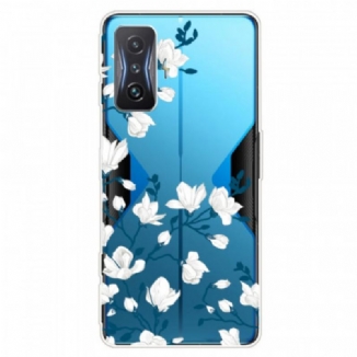 Coque Poco F4 GT Transparente Fleurs Blanches
