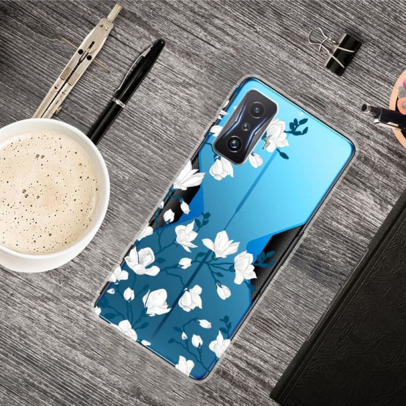Coque Poco F4 GT Transparente Fleurs Blanches