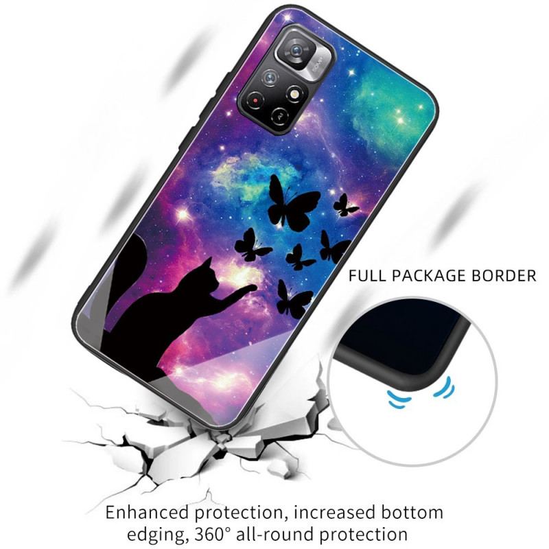 Coque Xiaomi Redmi Note 11 Pro Plus 5G Verre Trempé Chat et Papillons Dans l'Espace