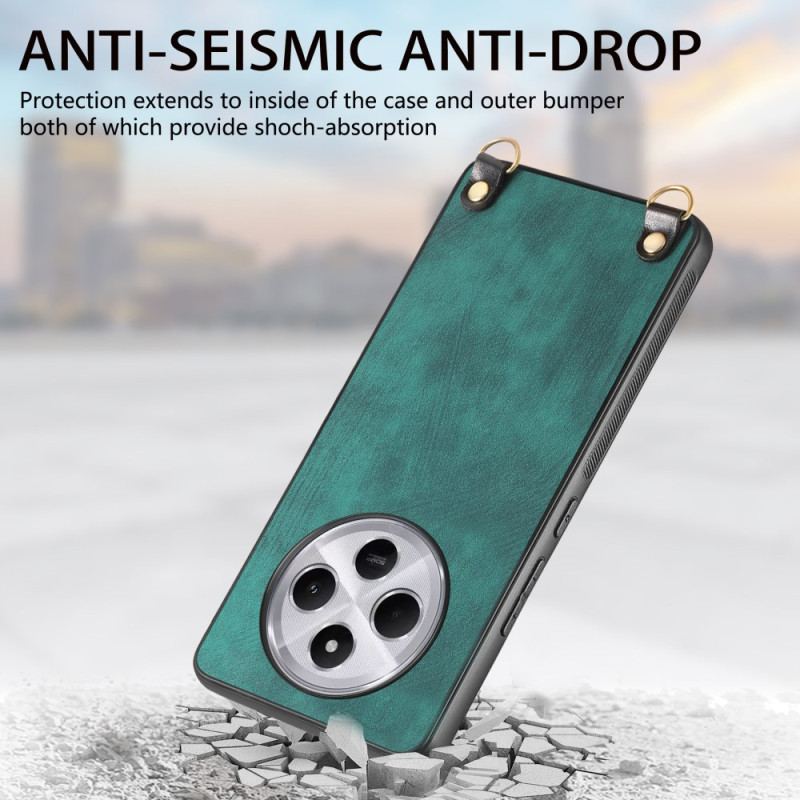 Coque à Cordon Xiaomi Redmi 14C / Poco C75 Effet Cuir Rétro