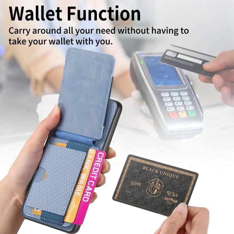 Coque Xiaomi Redmi 14C / Poco C75 Fibre Carbone Porte-Cartes et Support