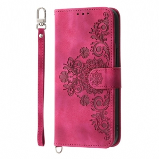 Housse Xiaomi Redmi 14C / Poco C75 Effet Daim Dentelle avec Lanière et Bandoulière