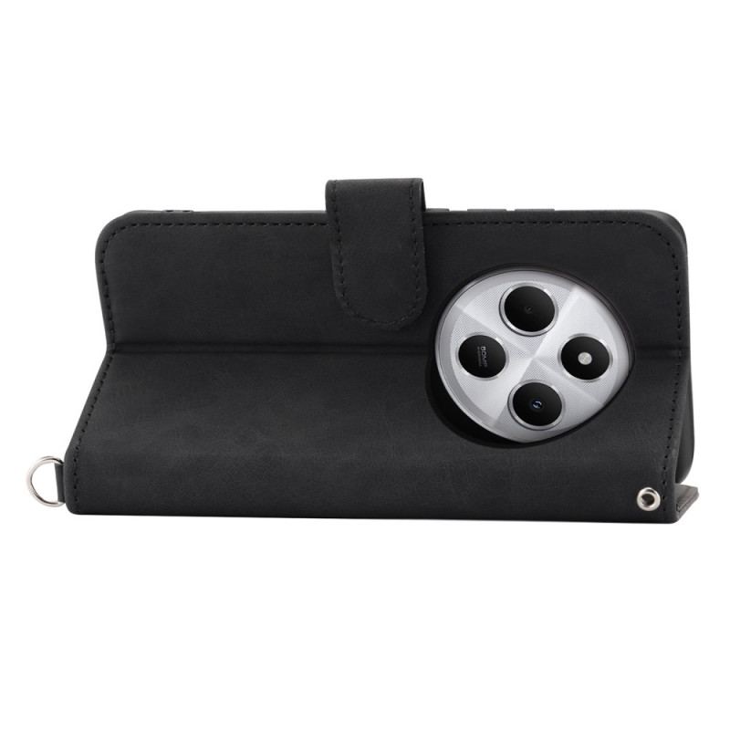 Housse Xiaomi Redmi 14C / Poco C75 Effet Daim Dentelle avec Lanière et Bandoulière