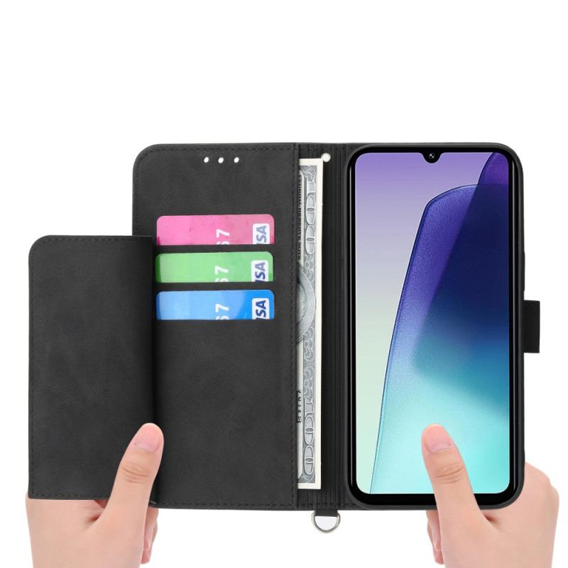 Housse Xiaomi Redmi 14C / Poco C75 Effet Daim Dentelle avec Lanière et Bandoulière