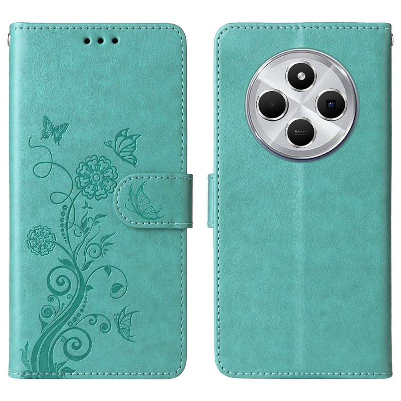 Housse Xiaomi Redmi 14C / Poco C75 Fleurs et Papillons à Lanière