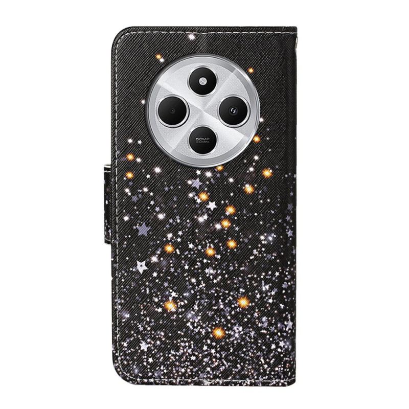 Housse Housse Xiaomi Redmi 14C / Poco C75 Patchwork à Lanière Pentagramme Noir