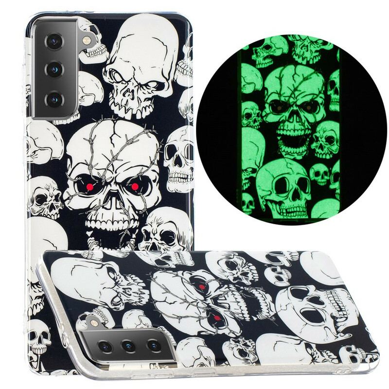 Coque Samsung Galaxy S21 5G Attention Têtes de Mort Fluorescente