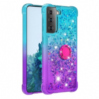Coque Samsung Galaxy S21 5G Paillettes Anneau-Support