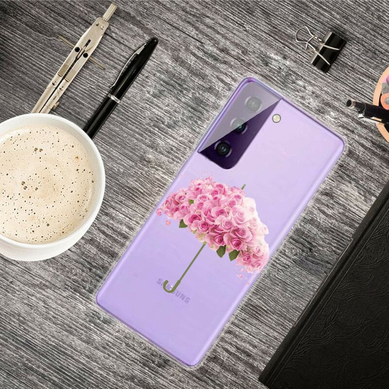Coque Samsung Galaxy S21 5G Parapluie en Roses