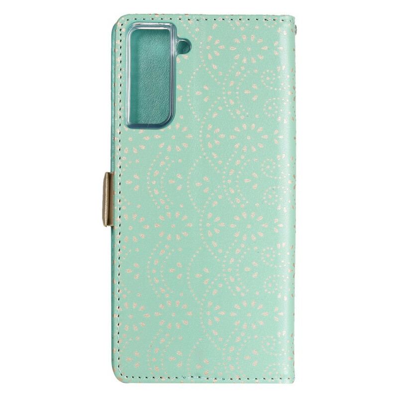 Housse Samsung Galaxy S21 5G Dentelle Porte-Monnaie à Lanière