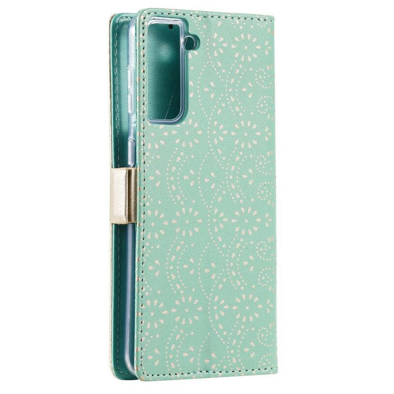 Housse Samsung Galaxy S21 5G Dentelle Porte-Monnaie à Lanière