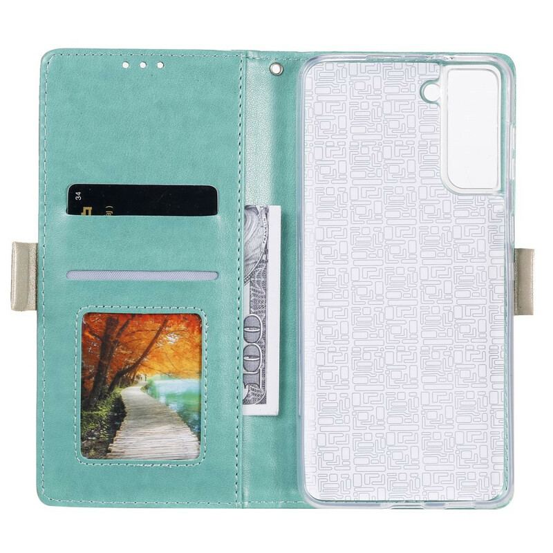 Housse Samsung Galaxy S21 5G Dentelle Porte-Monnaie à Lanière