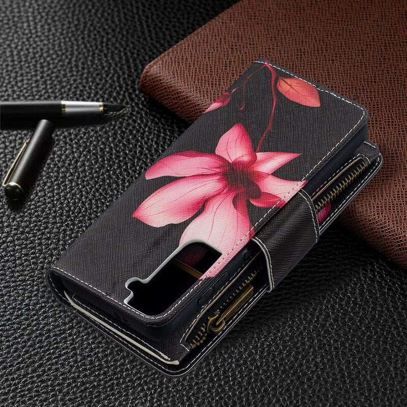 Housse Samsung Galaxy S21 5G Poche Zippée Fleur