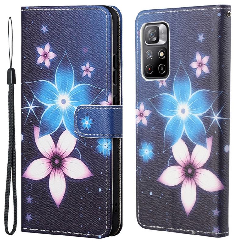 Housse Poco M4 Pro 5G Fleurs Lunaires à Lanière