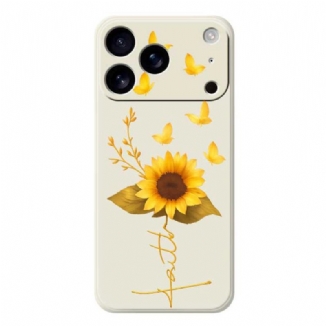 Coque iPhone 17 Pro Silicone Liquide Tournesol et Papillons