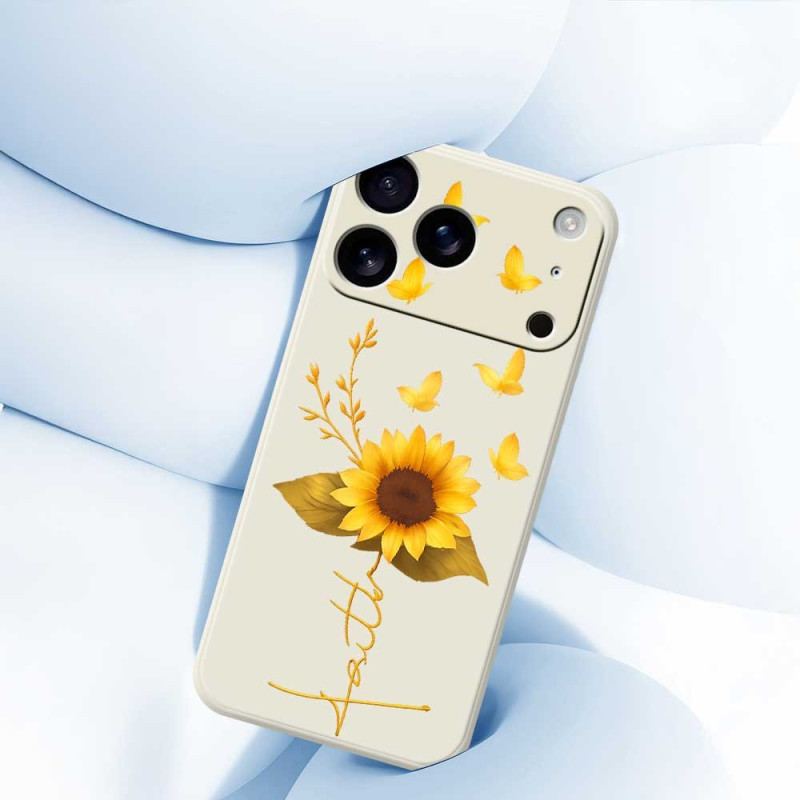 Coque iPhone 17 Pro Silicone Liquide Tournesol et Papillons