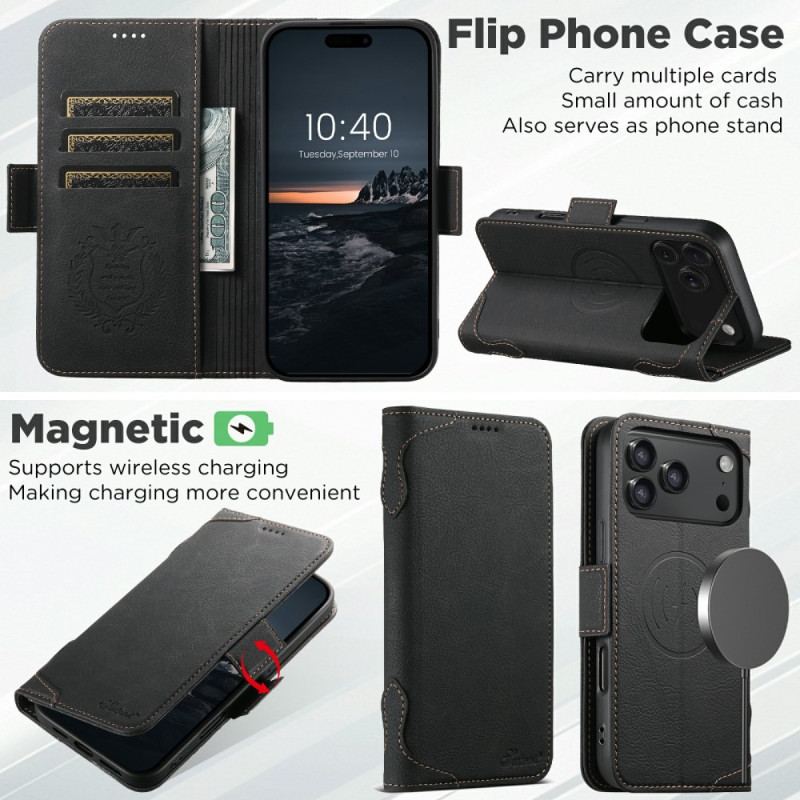 Flip Cover iPhone 17 Pro Compatible MagSafe Texture Litchi