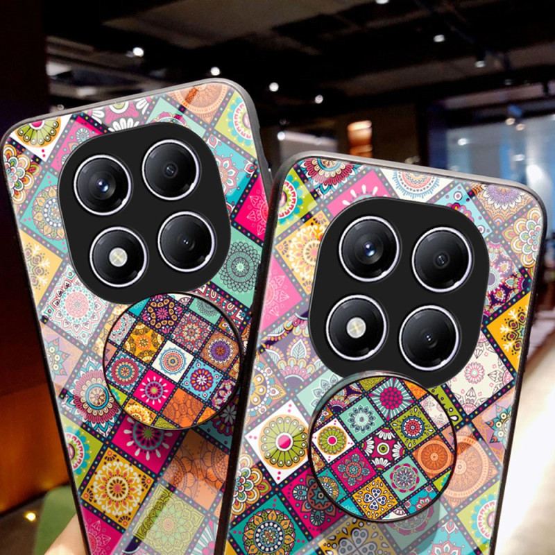 Coque Xiaomi Redmi Note 14 Pro 4G Support et Lanière Motif Patchwork