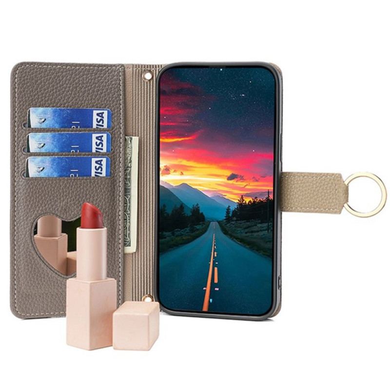 Housse Xiaomi Redmi Note 14 Pro 4G Portefeuille Miroir avec Chaîne