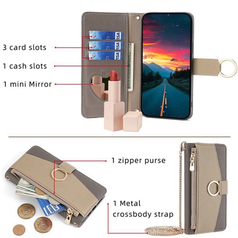 Housse Xiaomi Redmi Note 14 Pro 4G Portefeuille Miroir avec Chaîne