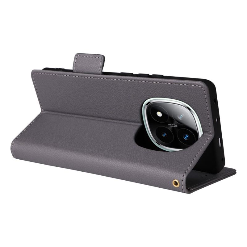 Housse Xiaomi Redmi Note 14 Pro 4G Simili Cuir Litchi à Lanière