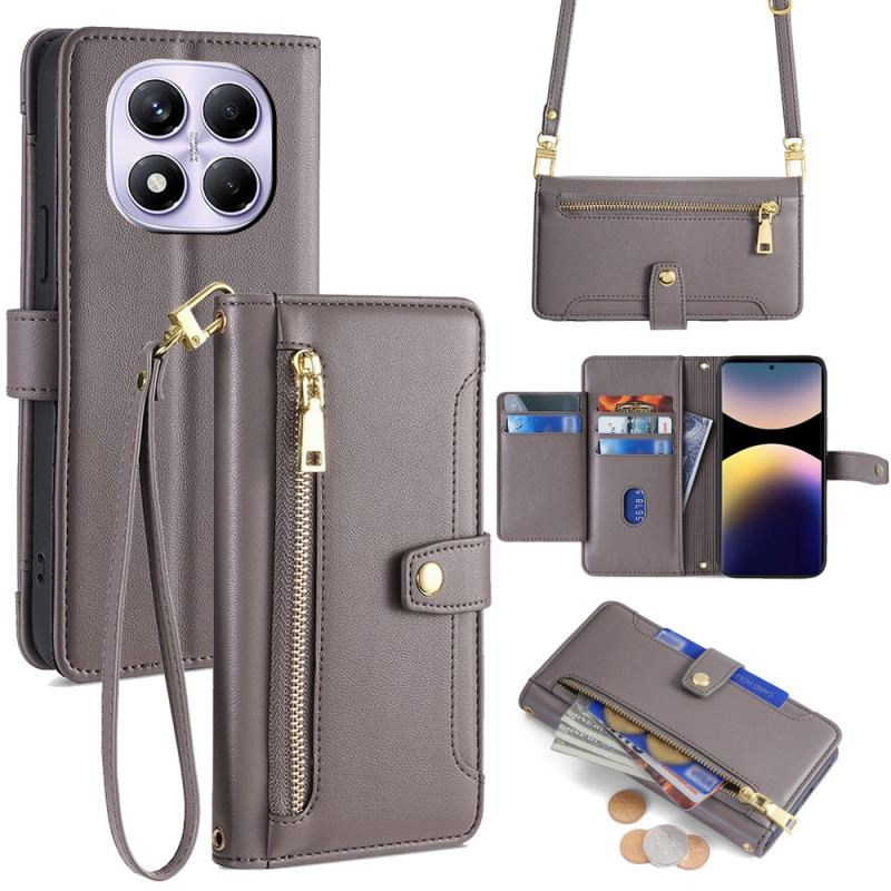 Housse Xiaomi Redmi Note 14 Pro Portefeuille à Lnaière et Bandoulière