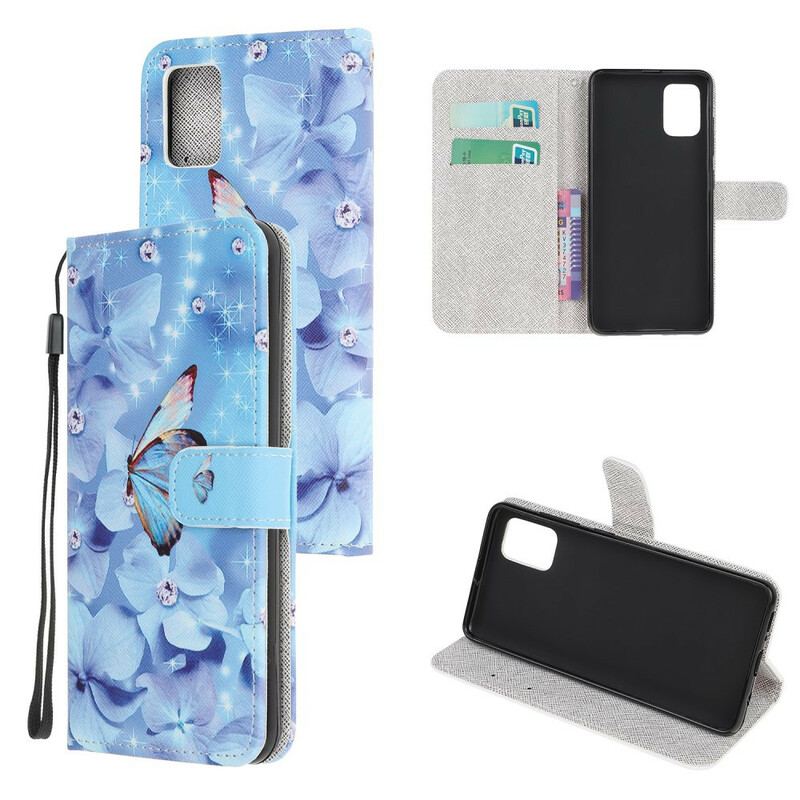 Housse Samsung Galaxy A52 4G / A52 5G / A52s 5G Papillons Diamants à Lanière
