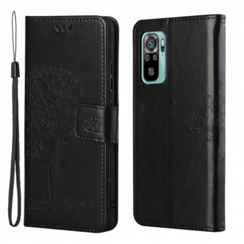 Housse Xiaomi Redmi 10 Arbre et Hiboux à Lanière