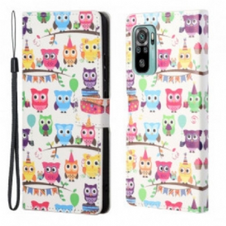 Housse Xiaomi Redmi 10 Multiples Hiboux à Lanière