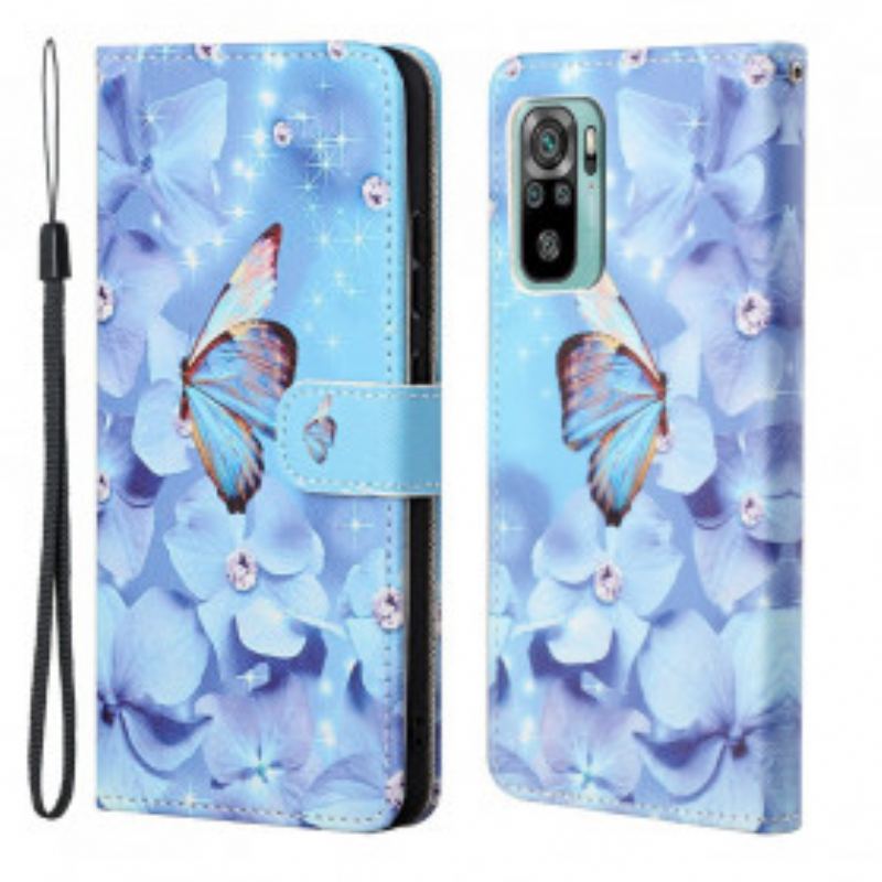 Housse Xiaomi Redmi 10 Papillons Diamants à Lanière