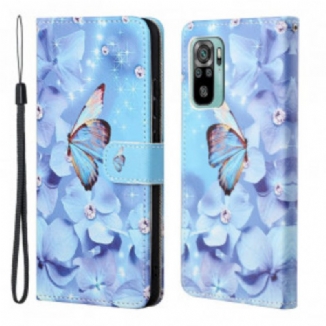 Housse Xiaomi Redmi 10 Papillons Diamants à Lanière