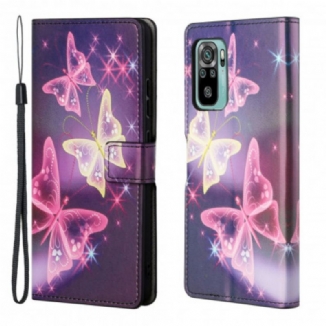 Housse Xiaomi Redmi 10 Papillons et Fleurs à Lanière