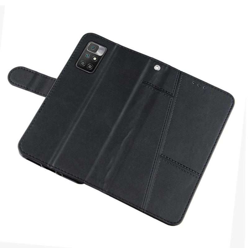 Housse Xiaomi Redmi 10 Style Cuir Géométrique à Lanière
