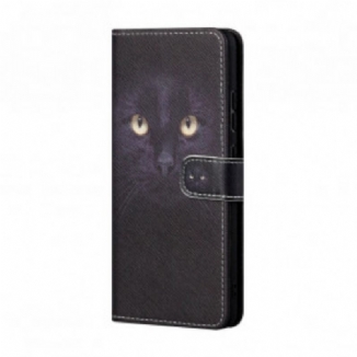 Housse Xiaomi Redmi 10 Yeux de Chat Noir à Lanière