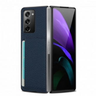 Coque Samsung Galaxy Z Fold2 Cuir Litchi Véritable avec Porte-Carte