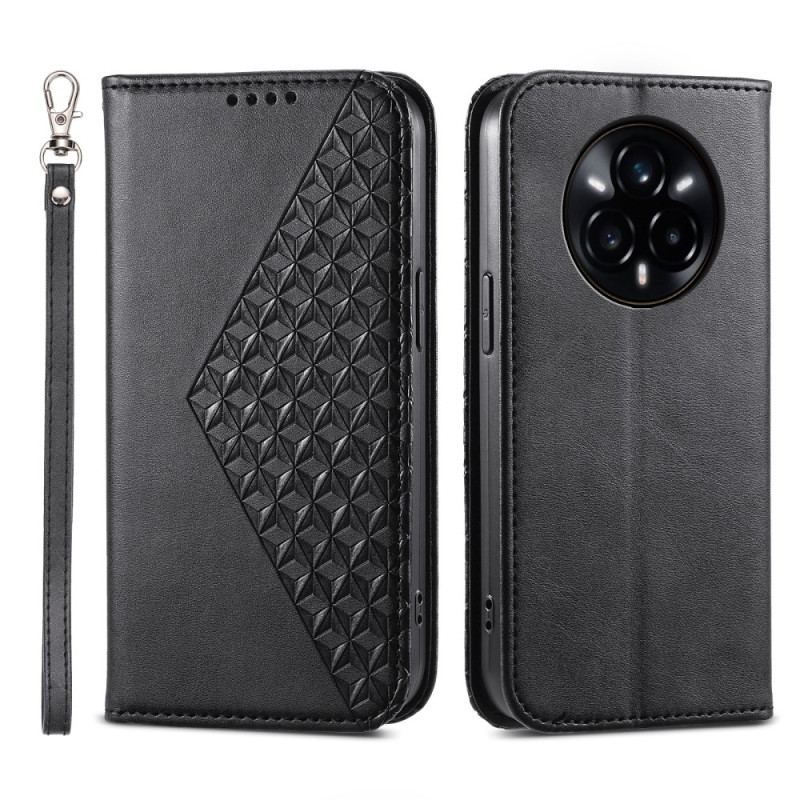 Flip Cover Realme 14 Pro 5G Design Texturé avec Lanière à Mousqueton