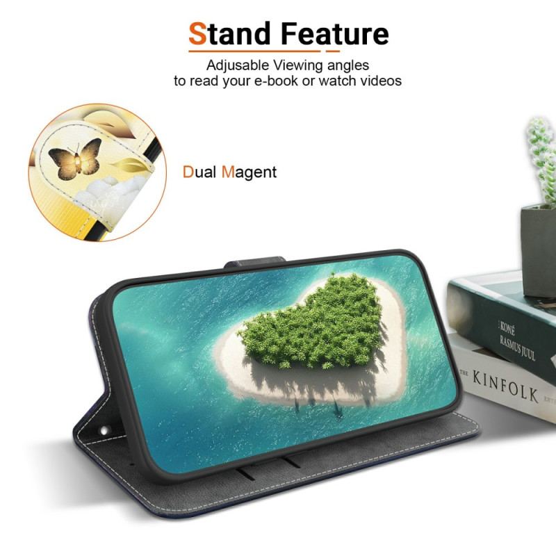 Housse Realme 14 Pro 5G Papillons Dorés et Fleurs Blanches