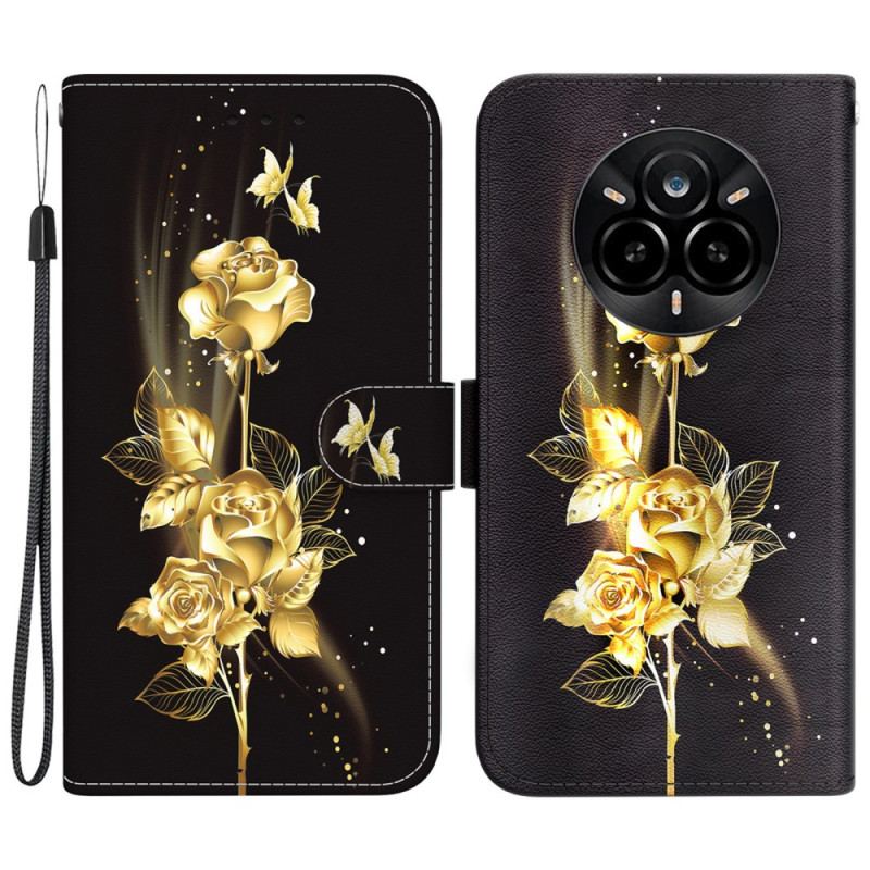 Housse Realme 14 Pro 5G Papillons Dorés et Roses