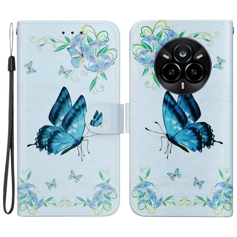 Housse Realme 14 Pro 5G Papillons et Fleurs Bleus