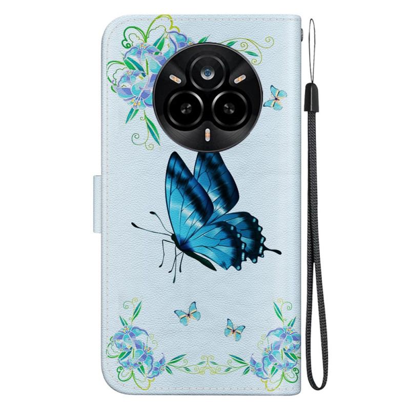 Housse Realme 14 Pro 5G Papillons et Fleurs Bleus