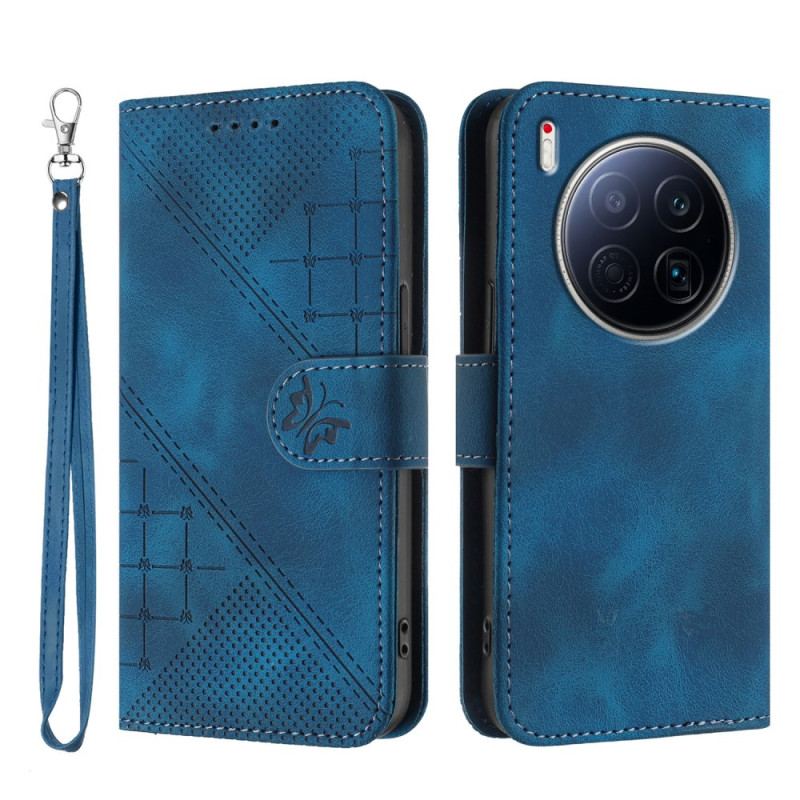 Housse Realme 14 Pro 5G Papillons Géométrique à Lanière