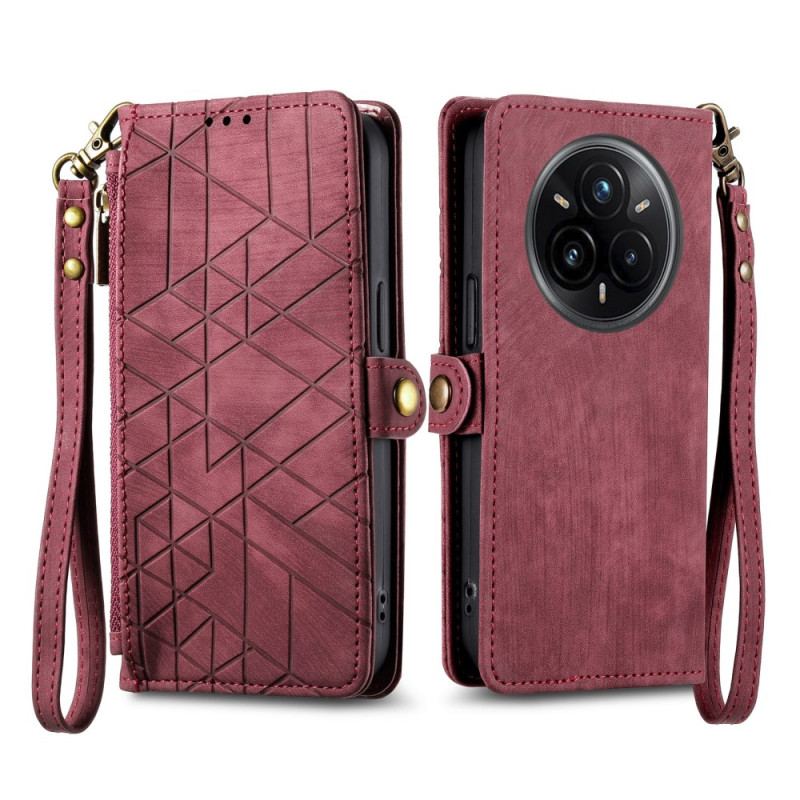 Housse Realme 14 Pro 5G Portefeuille à Fermeture Éclair Design Géométrique