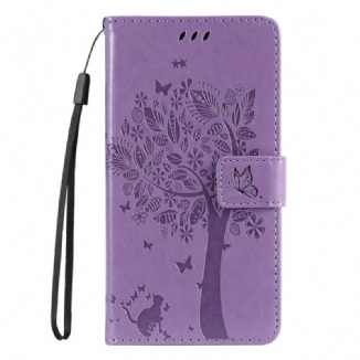 Housse Samsung Galaxy M52 5G Arbre Fleuri et Chat