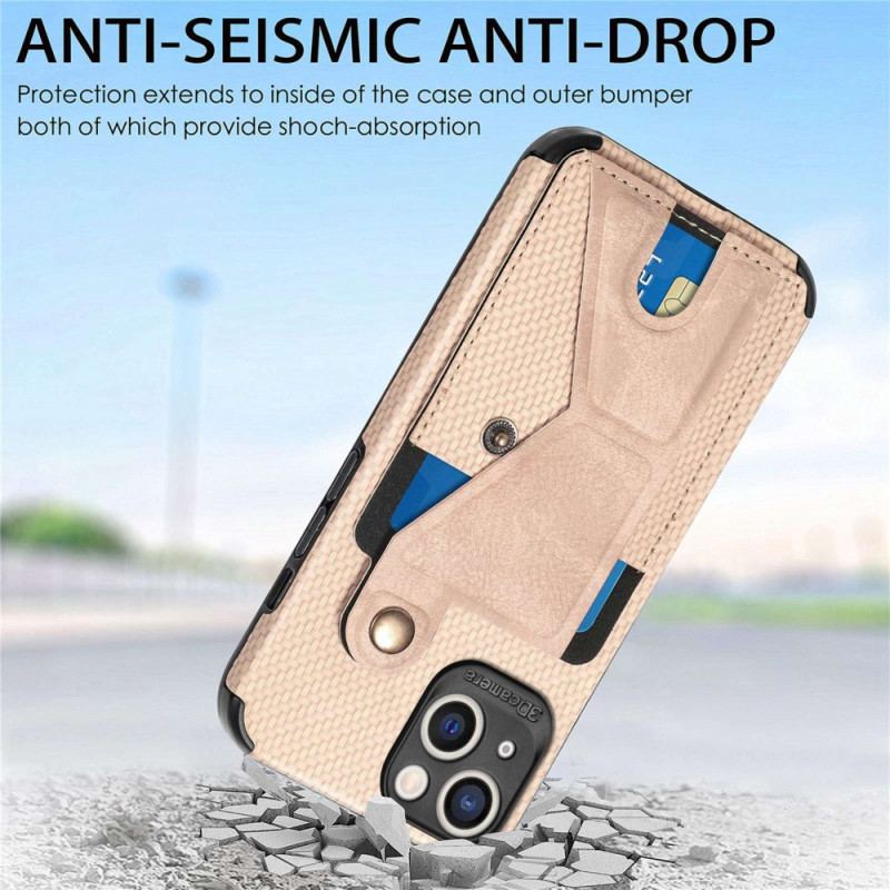 Coque iPhone 14 Fibre Carbone Porte-Cartes Support