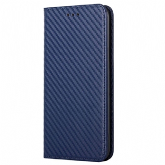 Flip Cover iPhone 14 Style Fibre Carbone à Lanière