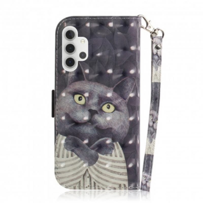 Housse Samsung Galaxy A32 5G Chat Gris à Lanière